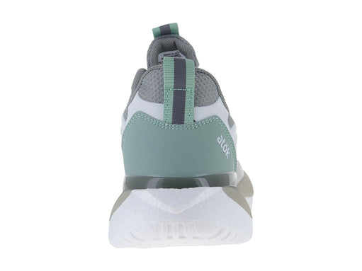 Tenis de baloncesto ATOK en color blanco con detalles en gris y verde menta, diseño moderno y suela blanca.