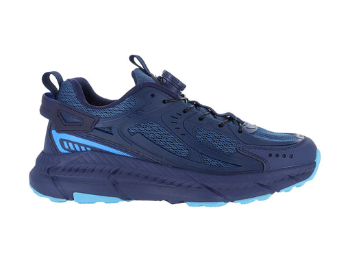 Tenis de baloncesto marca ATOK en color azul marino con detalles en azul claro y tejido transpirable.