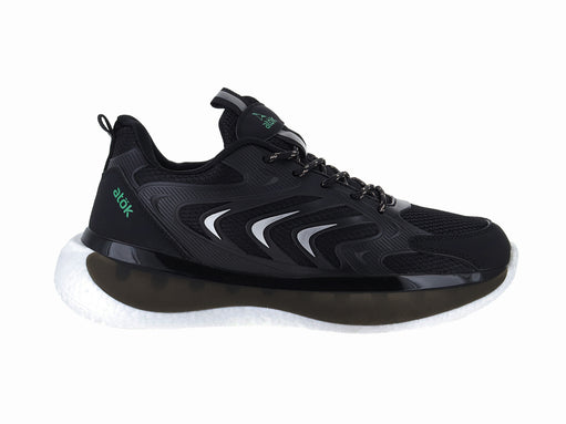 Tenis de baloncesto marca ATOK en color negro con detalles blancos y suela blanca.