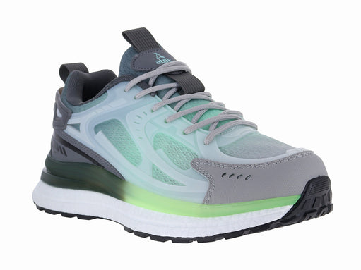 Tenis de baloncesto ATOK en colores aqua y gris con suela blanca y detalles en verde neón.