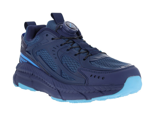 Tenis de baloncesto marca ATOK en color azul marino con detalles en azul claro y tejido transpirable.