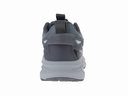 Tenis deportivos ATOK en color gris con detalles blancos y negros, diseño moderno con sistema de ajuste rápido.