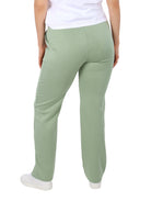 Pantalón color verde claro con cintura elástica y jareta, de corte recto.