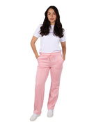 Pantalón rosa de corte recto con cintura de jareta.