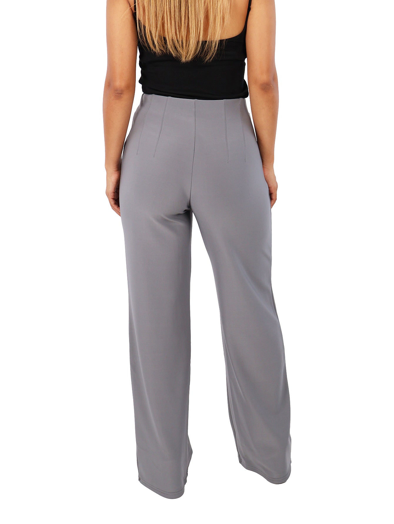 Pantalón recto color gris Oxford de cintura alta.